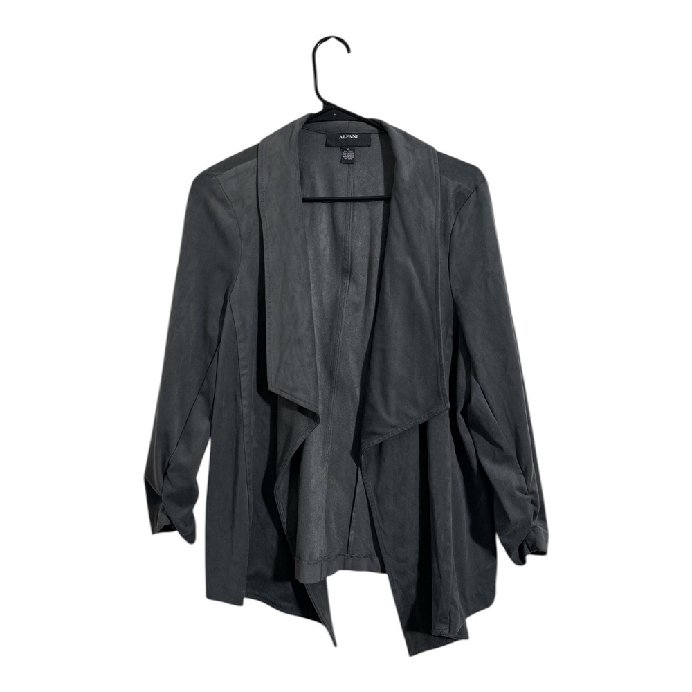 Alfani Charcoal Gray Faux Suede Open Front Draped Ruched Sleeve Jacket Womens XL